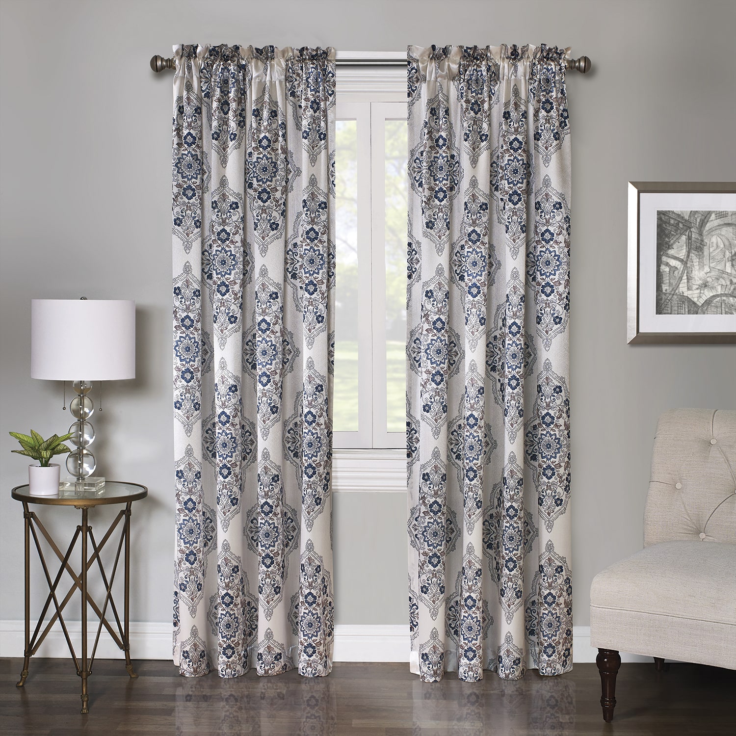 Regal Home Regency Medallion Rod Pocket Light-Filtering Single Curtain Panel