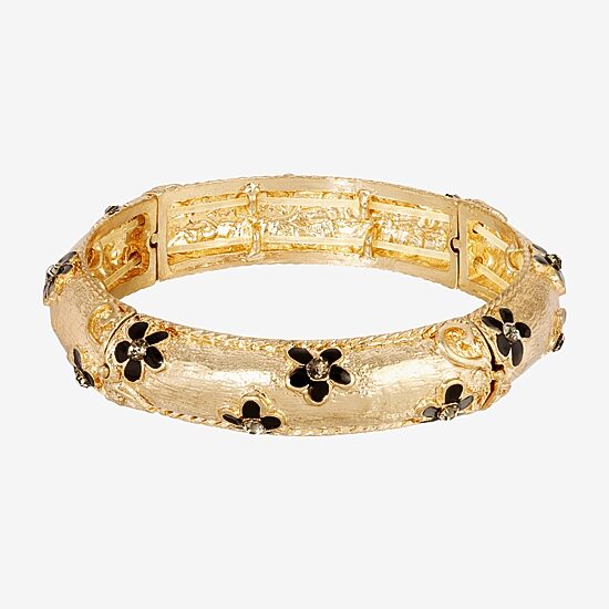 1928 Gold-Tone Womens Crystal Flower Stretch Bracelet