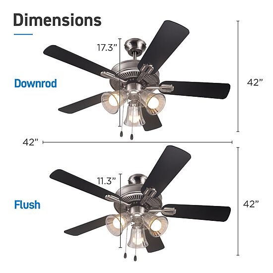 Commercial Cool 42” Contemporary Ceiling Fan With Lights Cools Up To 175 Sq Ft With Dual Chain/Reversible Blades