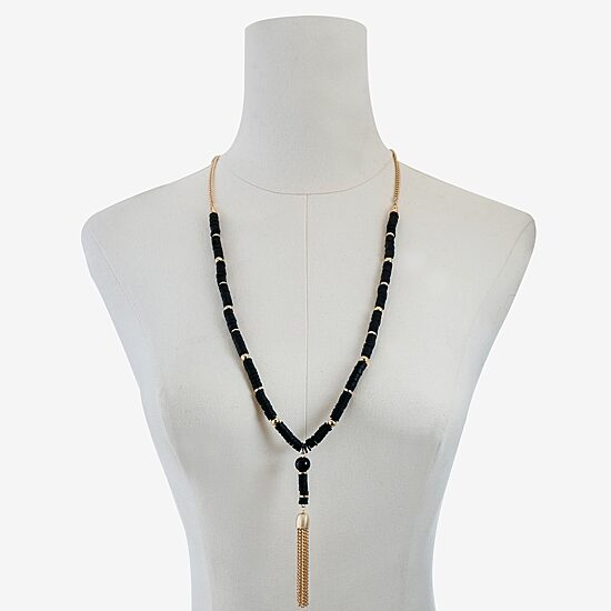 Mixit Gold Tone & Black Beaded Womens 30 Inch Y Necklace