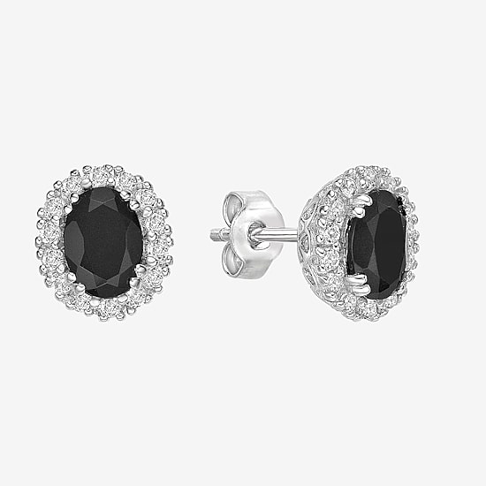 Genuine Black Onyx Sterling Silver 10mm Oval Stud Earrings