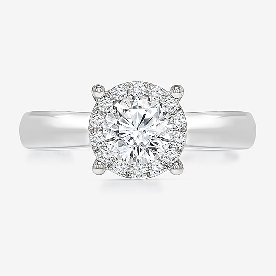 (I / I1) Womens 1 1/2 CT. T.W. Lab Grown White Diamond 10K Gold Round Halo Engagement Ring