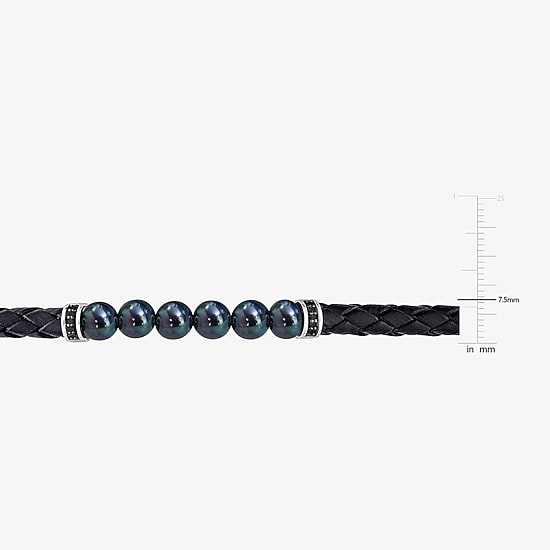 Mens Dyed Black Cultured Freshwater Pearl Beaded Bracelet