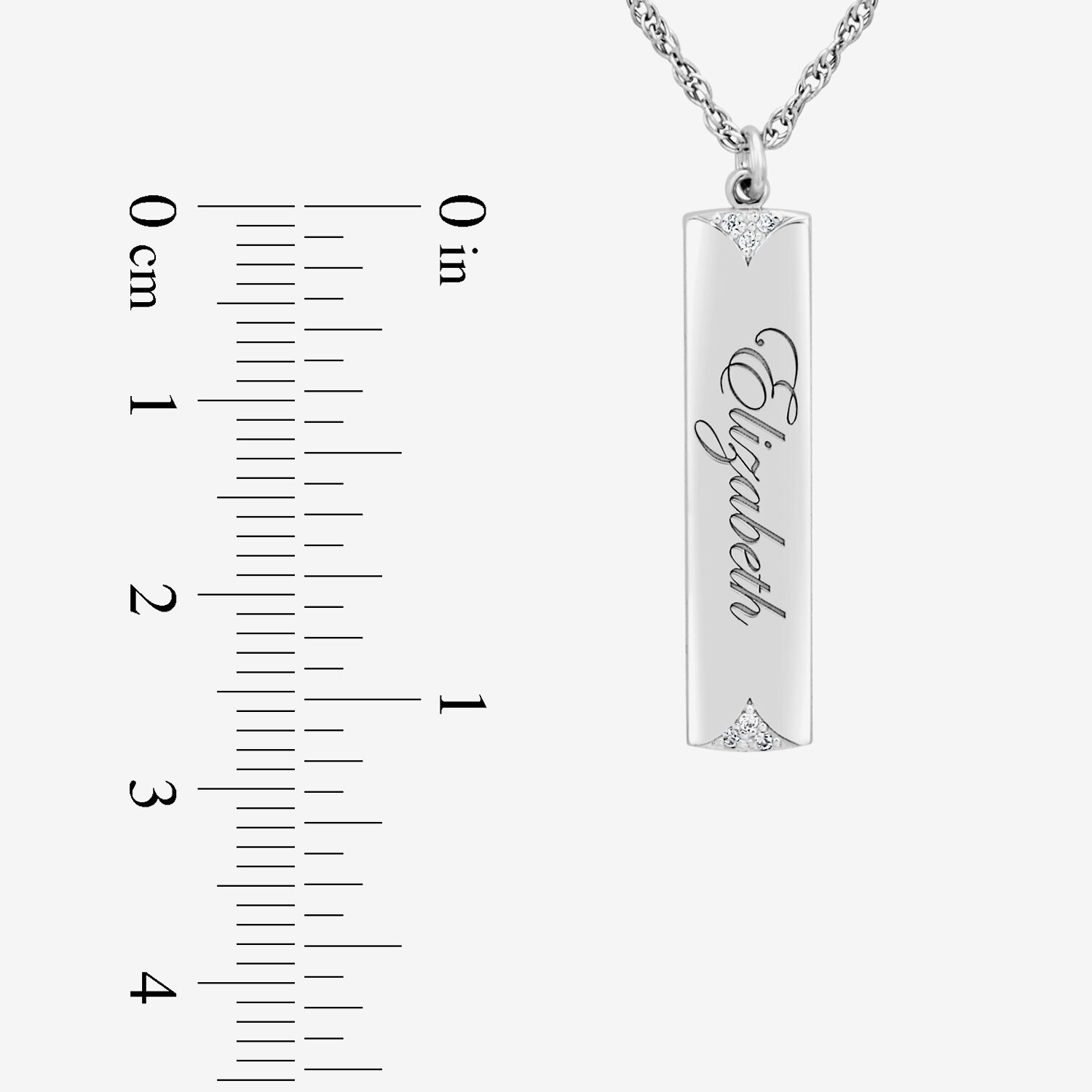 Personalized Name Womens Diamond Accent Natural White 10K Gold Bar 18 Inch Necklace