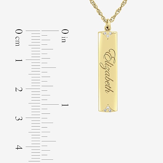 Personalized Name Womens Diamond Accent Natural White Diamond 10K White Gold Bar 18 Inch Name Necklace