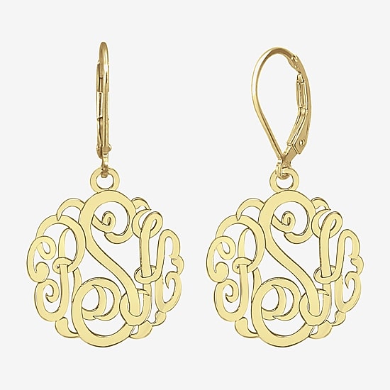 Personalized 14K Gold Over Sterling Silver Monogram Drop Earrings