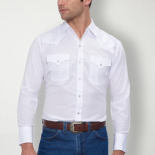 Ely Cattleman Big and Tall Mens Long Sleeve Western Shirt, X-large Tall, White