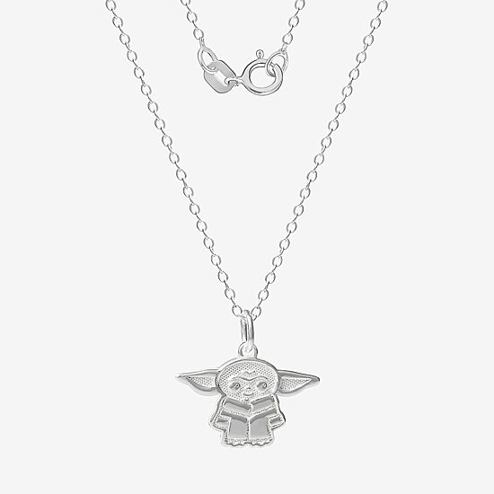 Disney Collection Made in Italy Grogu Girls Sterling Silver 15 Inch Pendant Necklace