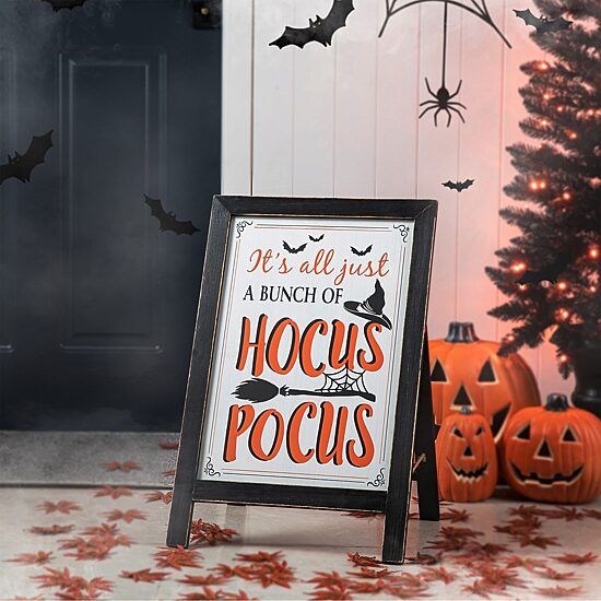 Glitzhome Halloween Wooden Standing Easel Indoor Porch Sign