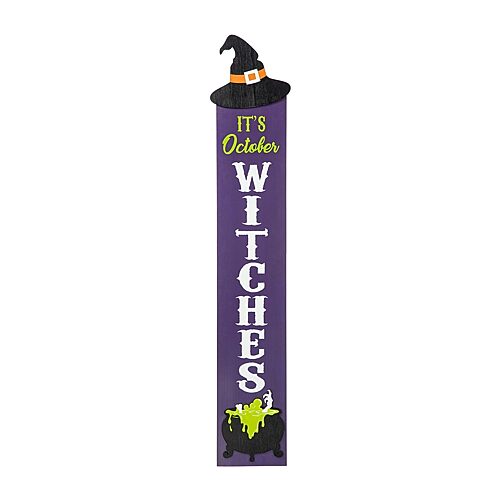 Glitzhome Wood Witch Hat Decor Halloween Indoor Porch Sign In Black