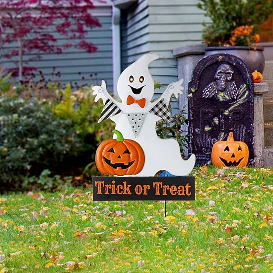 Glitzhome Lighted Halloween Metal Ghost Holiday Yard Art