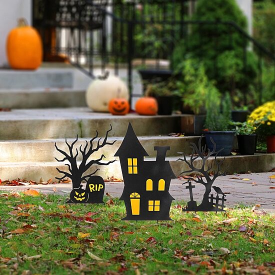 Glitzhome Set Of 3 Halloween Metal Holiday Yard Art
