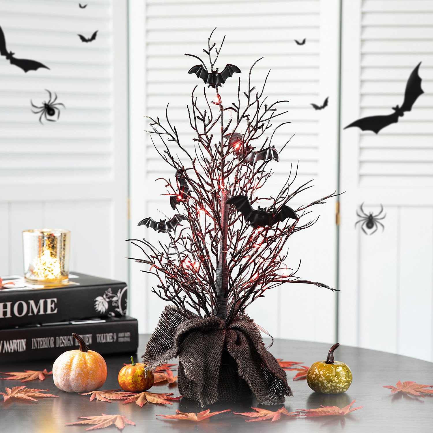 Glitzhome Halloween Lighted Bats Tree Tabletop Decor