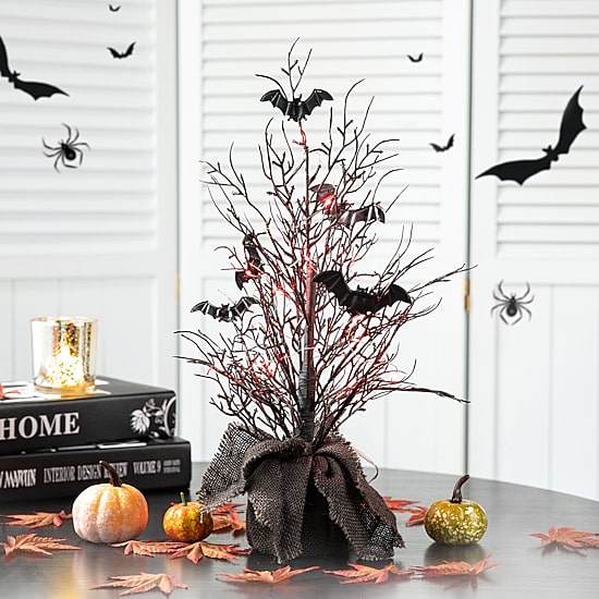 Glitzhome Halloween Lighted Bats Tree Tabletop Decor