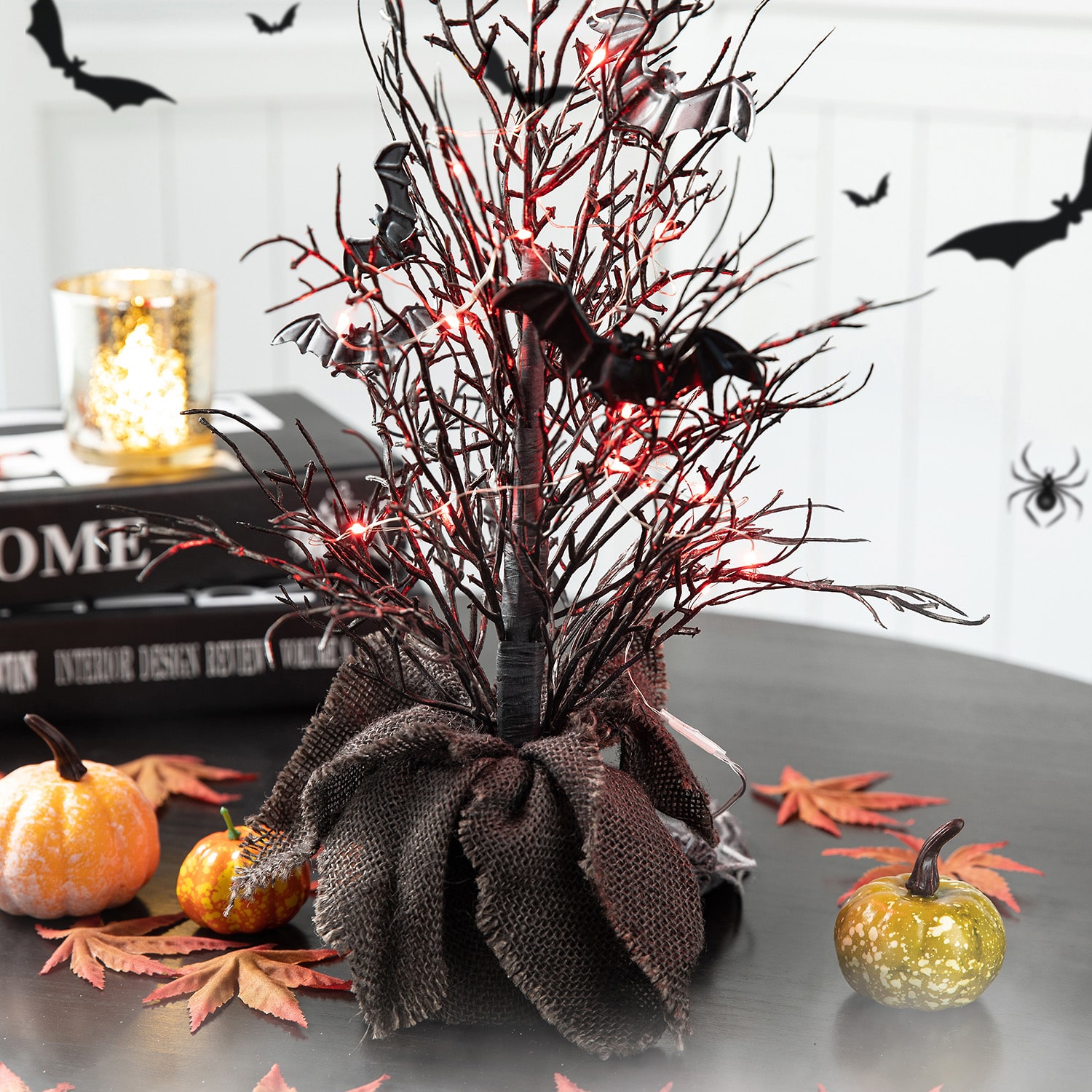 Glitzhome Halloween Lighted Bats Tree Tabletop Decor