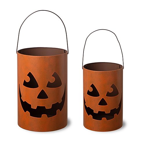 Glitzhome Set Of 2 Halloween Jack O Lantern Bucket Tabletop Decor In Orange