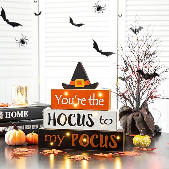 Glitzhome Halloween Lighted Block Tabletop Decor