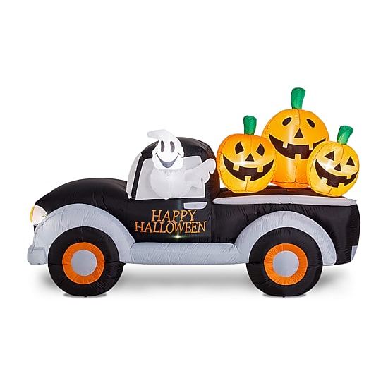 Glitzhome 4.5ft Pumpkin Truck Lighted Halloween Inflatable