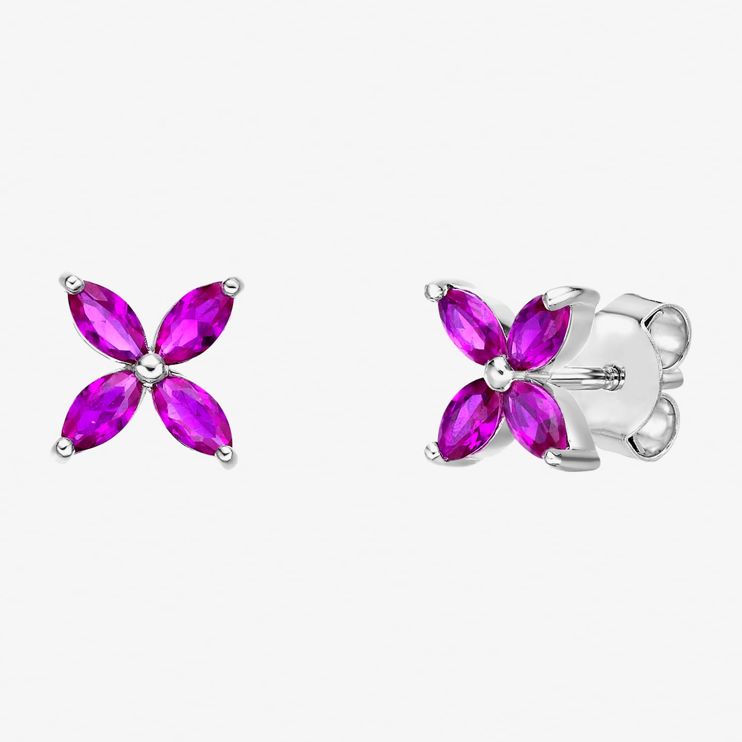 Lab Created Red Ruby Sterling Silver 7.5mm Flower Stud Earrings