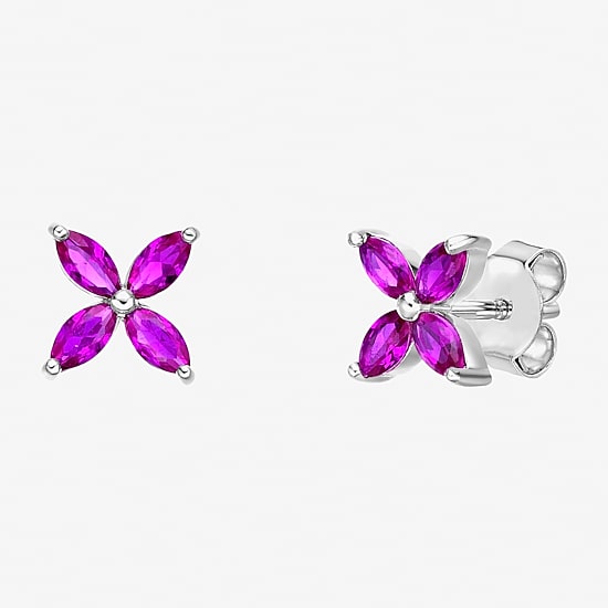 Lab Created Red Ruby Sterling Silver 7.5mm Flower Stud Earrings