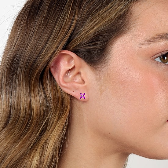 Lab Created Red Ruby Sterling Silver 7.5mm Flower Stud Earrings