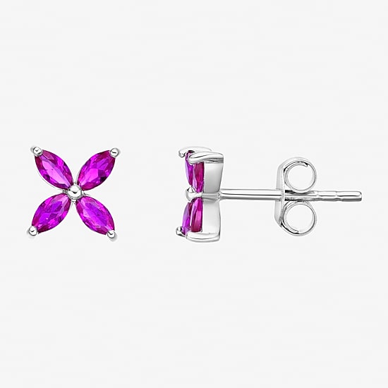 Lab Created Red Ruby Sterling Silver 7.5mm Flower Stud Earrings