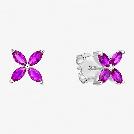 Lab Created Red Ruby Sterling Silver 7.5mm Flower Stud Earrings