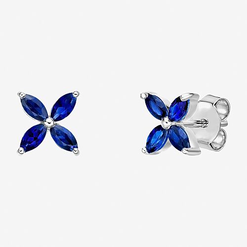 Lab Created Gemstone Sterling Silver 7.5mm Flower Stud Earrings, One Size, Blue