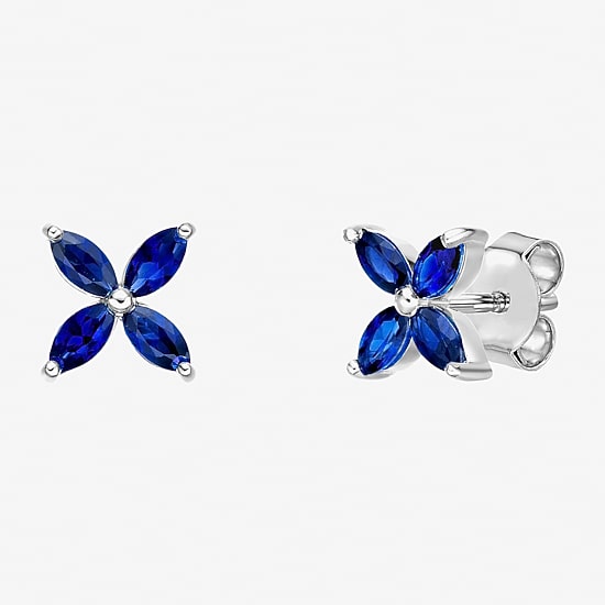 Lab Created Blue Sapphire Sterling Silver 7.5mm Flower Stud Earrings