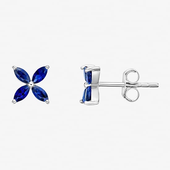 Lab Created Blue Sapphire Sterling Silver 7.5mm Flower Stud Earrings