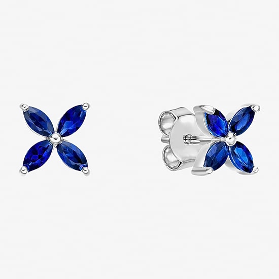 Lab Created Blue Sapphire Sterling Silver 7.5mm Flower Stud Earrings