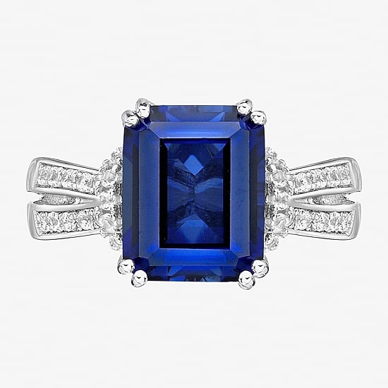Womens Lab Created Blue Sapphire Sterling Silver Cocktail Ring