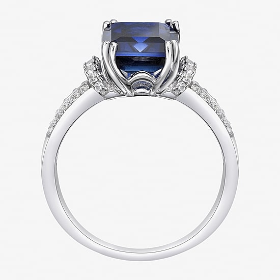 Womens Lab Created Blue Sapphire Sterling Silver Cocktail Ring