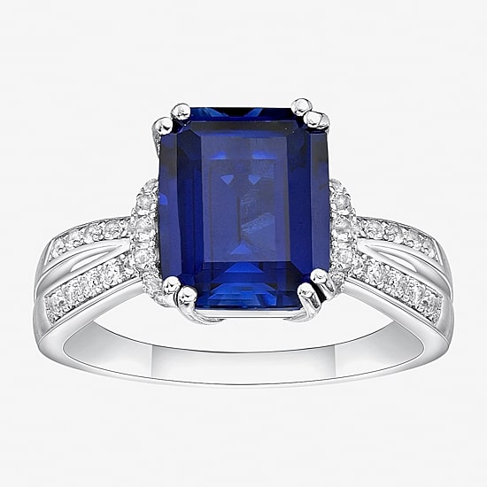 Womens Lab Created Blue Sapphire Sterling Silver Cocktail Ring