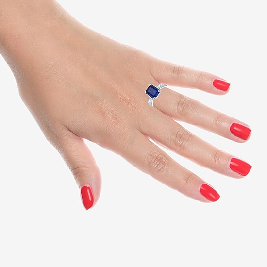 Womens Lab Created Blue Sapphire Sterling Silver Cocktail Ring