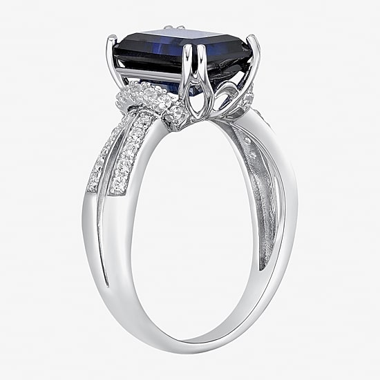 Womens Lab Created Blue Sapphire Sterling Silver Cocktail Ring
