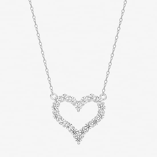Womens Lab Created White Sapphire Sterling Silver Heart 18 Inch Pendant Necklace