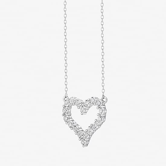 Womens Lab Created White Sapphire Sterling Silver Heart 18 Inch Pendant Necklace