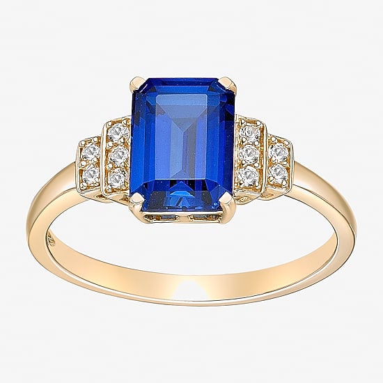 Womens Lab Created Blue Sapphire 18K Gold Over Silver Cocktail Ring