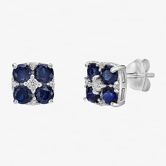 Lab Created Blue Sapphire Sterling Silver 7.5mm Flower Stud Earrings