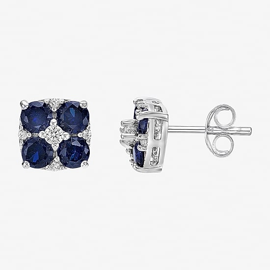 Lab Created Blue Sapphire Sterling Silver 7.5mm Flower Stud Earrings