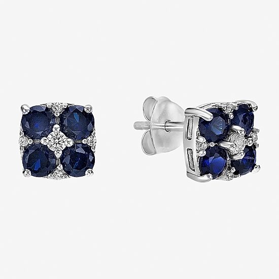 Lab Created Blue Sapphire Sterling Silver 7.5mm Flower Stud Earrings