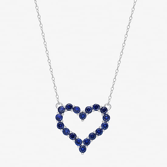 Womens Lab Created Blue Sapphire Sterling Silver Heart 18 Inch Pendant Necklace