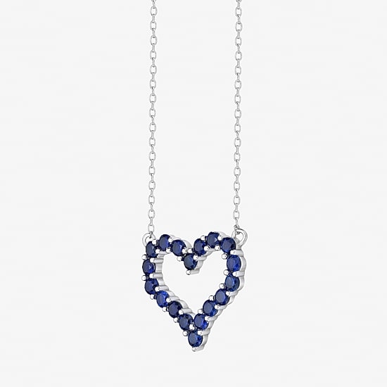 Womens Lab Created Blue Sapphire Sterling Silver Heart 18 Inch Pendant Necklace