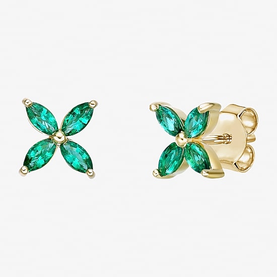 Lab Created Green Emerald 18K Gold Over Silver 7.5mm Flower Stud Earrings
