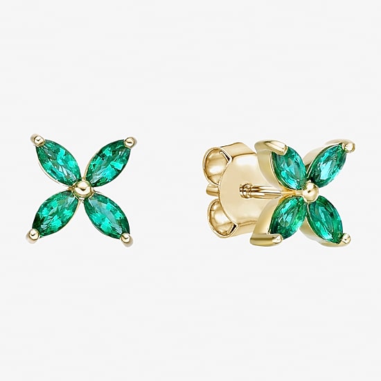 Lab Created Green Emerald 18K Gold Over Silver 7.5mm Flower Stud Earrings