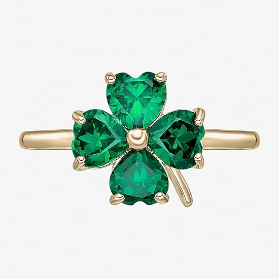 Womens Lab Created Green Emerald 18K Gold Over Silver Flower Cocktail Ring
