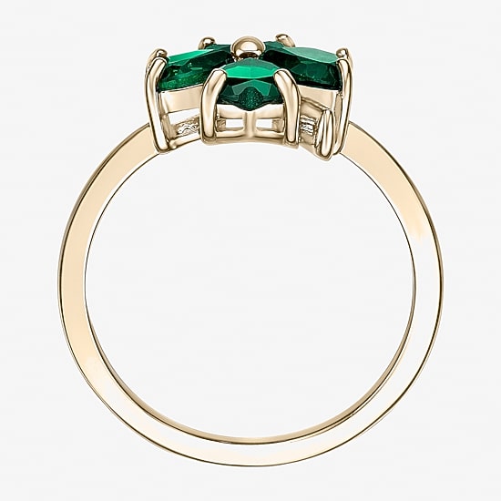 Womens Lab Created Green Emerald 18K Gold Over Silver Flower Cocktail Ring