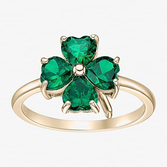 Womens Lab Created Green Emerald 18K Gold Over Silver Flower Cocktail Ring