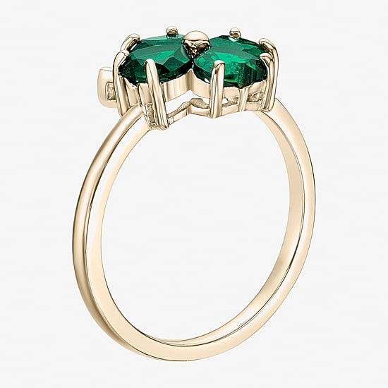Womens Lab Created Green Emerald 18K Gold Over Silver Flower Cocktail Ring